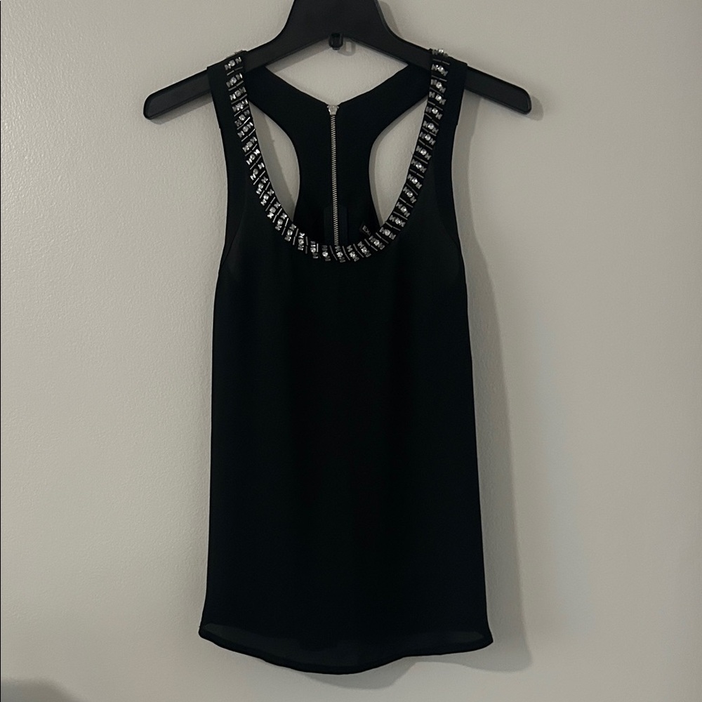 Express Black Sleeveless Top with Embellished Neckline